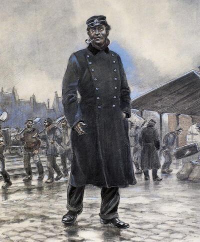 James Thiriar (Elsene 1889-Brussel 1965). Hoofdwachter. De wereld van trein en station.