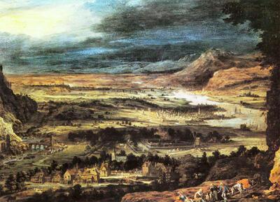 Jan Brueghel I de Fluwelen (1568-1625). Landschap. Dorpslandschap.