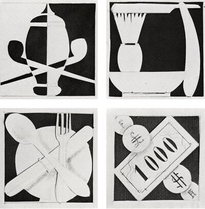Joris Minne (Oostende 1897). Ontwerpen van pictogrammen. 1934/35. De wereld van trein en station.