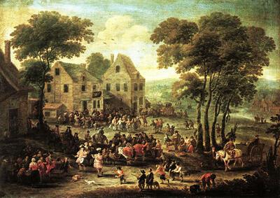 Matthijs Schoevaerdts. De wandeling van de vette os. Dorpslandschap.