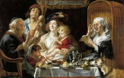Jacob Jordaens. Soo d'oude songen, soo pepen de jonge. 1638.