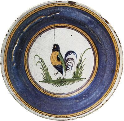 Bord van polychrome faïence. Brussel. Fabriek buiten de Lakensepoort. Periode Van Bellinghen, begin 19e eeuw