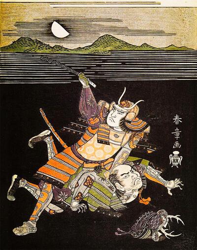 Katsukawa Shunshô (1726-1793). Nachtelijk gevecht. Japanse prentkunst