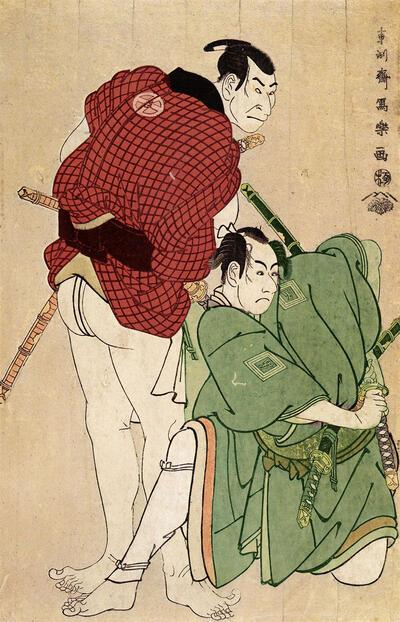 Tôshûsai Sharaku (werkzaam 1794-1795). Portret ten voeten uit van lchikawa Omezô en Otani Oniji III, 1794. Japanse prentkunst