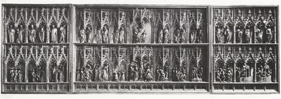 Drie-Maagdenretabel.ca. 1410-1415. Sint-Salvatorkerk van Hakendover, Tienen.