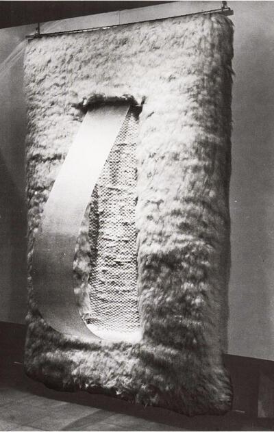 Jacques de Groote (1944-). Wolreliëf met plexi. 1976-1977. Textielkunst