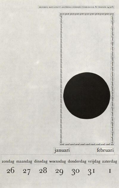 Jan van Toorn, Kalender 1963/4 voor drukkerij Mart. Spruyt, Amsterdam.
