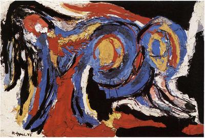 Karel Appel (1921-2006). Liggend naakt. 1957. Taptoe