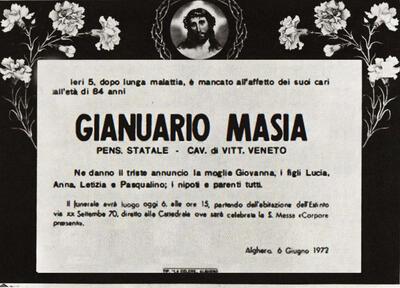 Overlijdensaankondiging, Alghero, Italië, 1972,