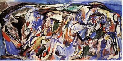 Pierre Alechinsky (1927). Gebroekte wolk. Hulde aan Maïakowsky. 1957. Taptoe