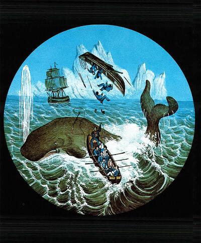Walvisjacht, Laterna Magicabeeld. Engels, omstreeks 1850.