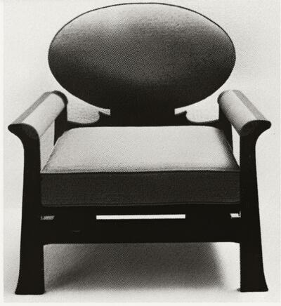 Emiel Veranneman, Zetel voor Belgisch paviljoen, wereldtentoonstelling Osaka  (Japan), 1970, mahoniehout en zijde