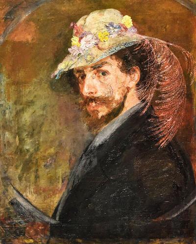 James Ensor, Zelfportret met bloemen­hoed, 1883, 