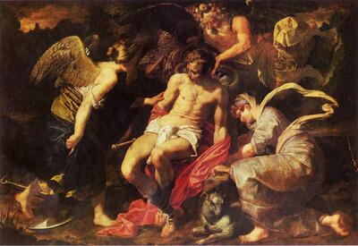 Abraham Janssens, De Mens bezwijkend  onder de Lasten van de Tijd wordt bijgestaan door Hoop en Geduld, 1609