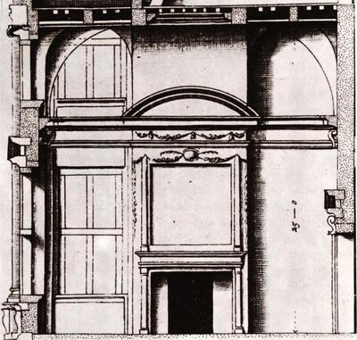 Détail van het interieur van de grote zaal van het Huis Zwa­nenburg. Pieter Post