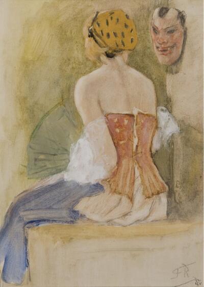 Félicien Rops, Femme au masque japonais, rond 1880-1885, Privé verzameling