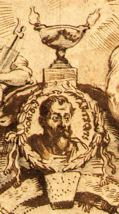 Peter Paul Rubens (1577-1640), Ontwerp voor het titelblad van Justus Lipsius, Opera Omnia. Detail: Portret van Lipsius