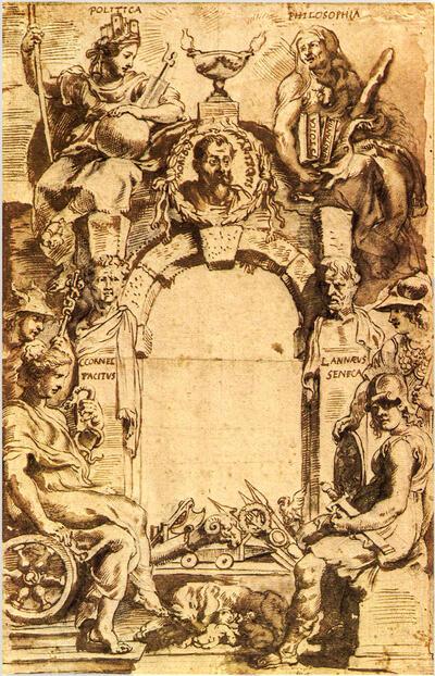 Peter Paul Rubens, Ontwerp voor het titelblad van Justus Lipsius, Opera Omnia. 