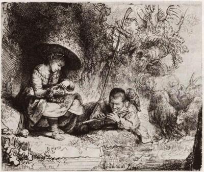 Rembrandt, Uilenspiegel, ets, 1642, Rijksmuseum, Amsterdam.