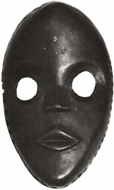 Masker, Noordelijke Dan, Ivoorkust, Afrika. Hout, zwart glanzend, 23 cm