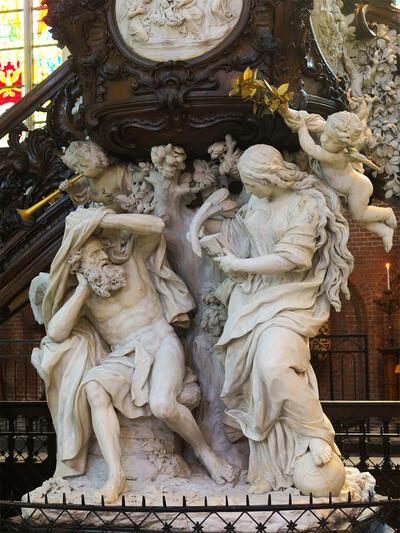 Laurent Delvaux, De Waarheid en de Tijd (Detail Preekstoel),  St.-Baafskathedraal, Gent 