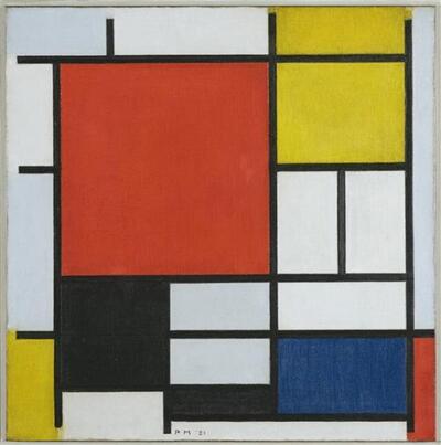 Piet Mondriaan (1872-1944), Compositie met groot rood vlak, geel, zwart, grijs en blauw, 1921.