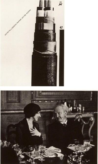 Pagina uit de catalogus van de Nederlandsche Kabelfabriek te Delft van 1926, ontwerp van Piet Zwart, Erich Salomon, Gerhart Hauptmann en Mrs. Norman Hapgood, New York 1932