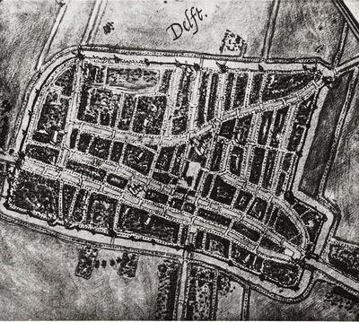 J. van Deventer, Plattegrond Delft, midden zestiende eeuw.