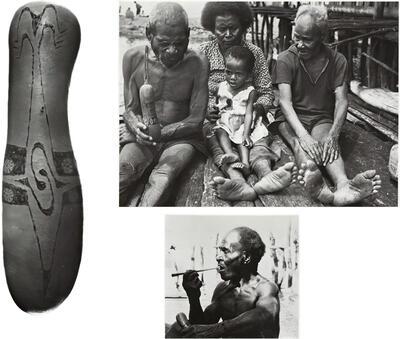 Kalkkalebas, Sentanimeergebied, ondoafi van Asei, Man met likstok kalk