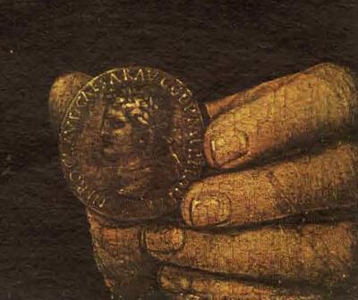 Hans Memling, Portret van Jan de Candida, detail