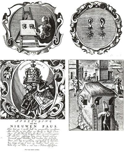 H. Engelgrave: Lux evangelica. Tobias Stimmer: Gravure Satirique. J. David: Christelijcken Waerseggher.