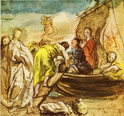 Jacob Jordaens, Het Schip van Odysseus, vóór zijn vertrek, door Calypso bevoorraad 