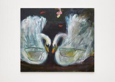 Rosalind Nashashibi, Swans and Pots (slipper), 2024