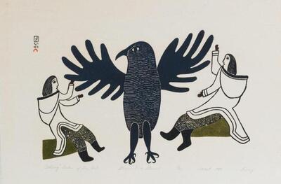 Lucy Quinnuayuak Telling tales of the owl 1983 gravure sur pierre