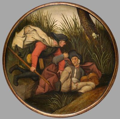 Pieter Brueghel II, Als de ene blinde de andere leidt vallen beide in de sloot, olieverf op paneel, inventarisnummer 872/1