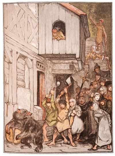 Vossen, Expeditie in het Land van Reynaert. Prent waarschijnlijk van Gustave Doré