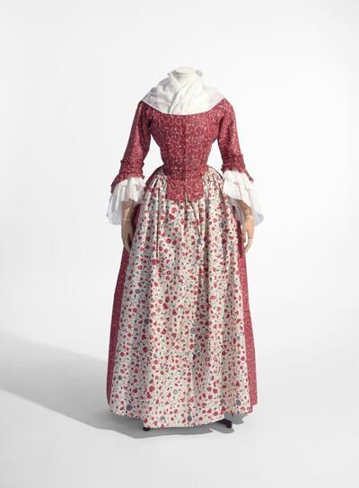 Jurk in handbeschilderde sits, 1750-80 