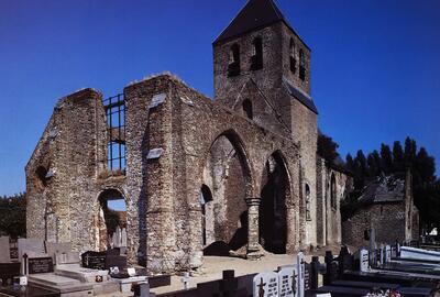 Oude kerk, Ettelgem. Gezicht vanuit het zuidwesten. Ruïne, Monumenten