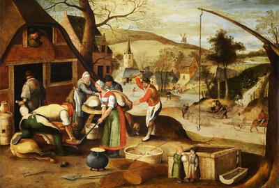 Abel Grimmer (1570/77-vóór 1619). De vier seizoenen - De herfst. Dorpslandschap