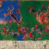 Pierre Alechinsky, Soms is het omgekeerd, 1970, acryl op papier op doek (het papier van de predalla is afkomstig van een zeventiende-eeuws register, 193 x 298 cm Koninklijke Musea voor Schone Kunsten van België, Brussel