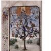 Miniatuur, Brussel, KBR, ms. 9079, Honoré Bovet, Arbre des batailles, f. 10v. Strijd van de sociale klassen in een symbolische boom 