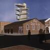 De oude gebouwen met de geplande uitkijktoren. Red star line,