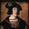 Naar Barend van Orley  (ca. 1488-1541 ), portret  van Karel V met insigne Maria en Kind op de maansikkel, eiken paneel, sieraad,