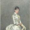 Portret Mevr. Claus in bruidskleed, 1886  olieverf op doek, 44,5 x 21,5 cm, Gift Mevr. Claus 1942. Foto: Museum van Deinze en de Leiestreek 