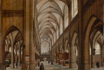 Interieur van een gotische kathedraal, olieverf op paneel