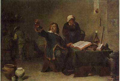 David Teniers de Jonge, De dorpsdokter, Olieverf op paneel, 