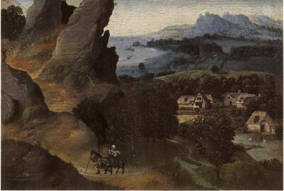 Joachim Patinir, Landschap met de Vlucht naar Egypte, Paneel,