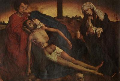 Rogier van der Weyden, De Bewening, schilderij op eikenhout,