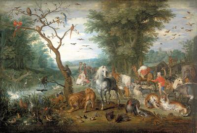 Musée de Flandre - De Odyssee van de dieren, Jan I Brueghel, Dieren op weg naar de Ark van Noach, olieverf op paneel Szepmuveszeti Muzeum, Boedapest.