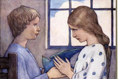 The Blue Bird about to Fly' door Frederick Cayley Robinson in The Blue Bird Methuen, Londen,1911.